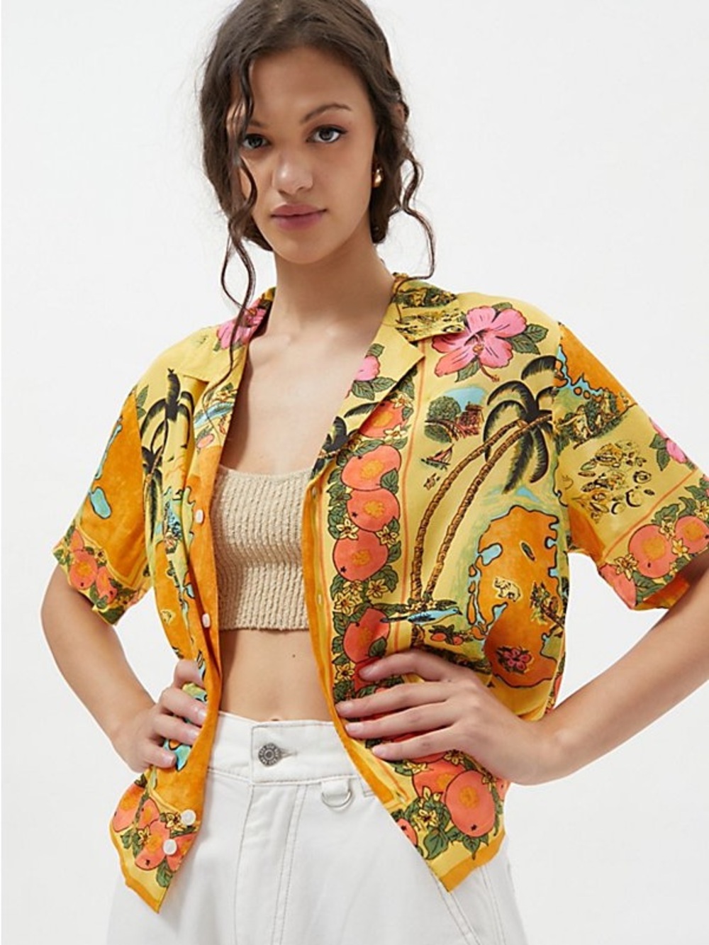 Urban Outfitters HAYDEN SOUVENIR BUTTON-DOWN SHIRT IN ORANGE MULTI